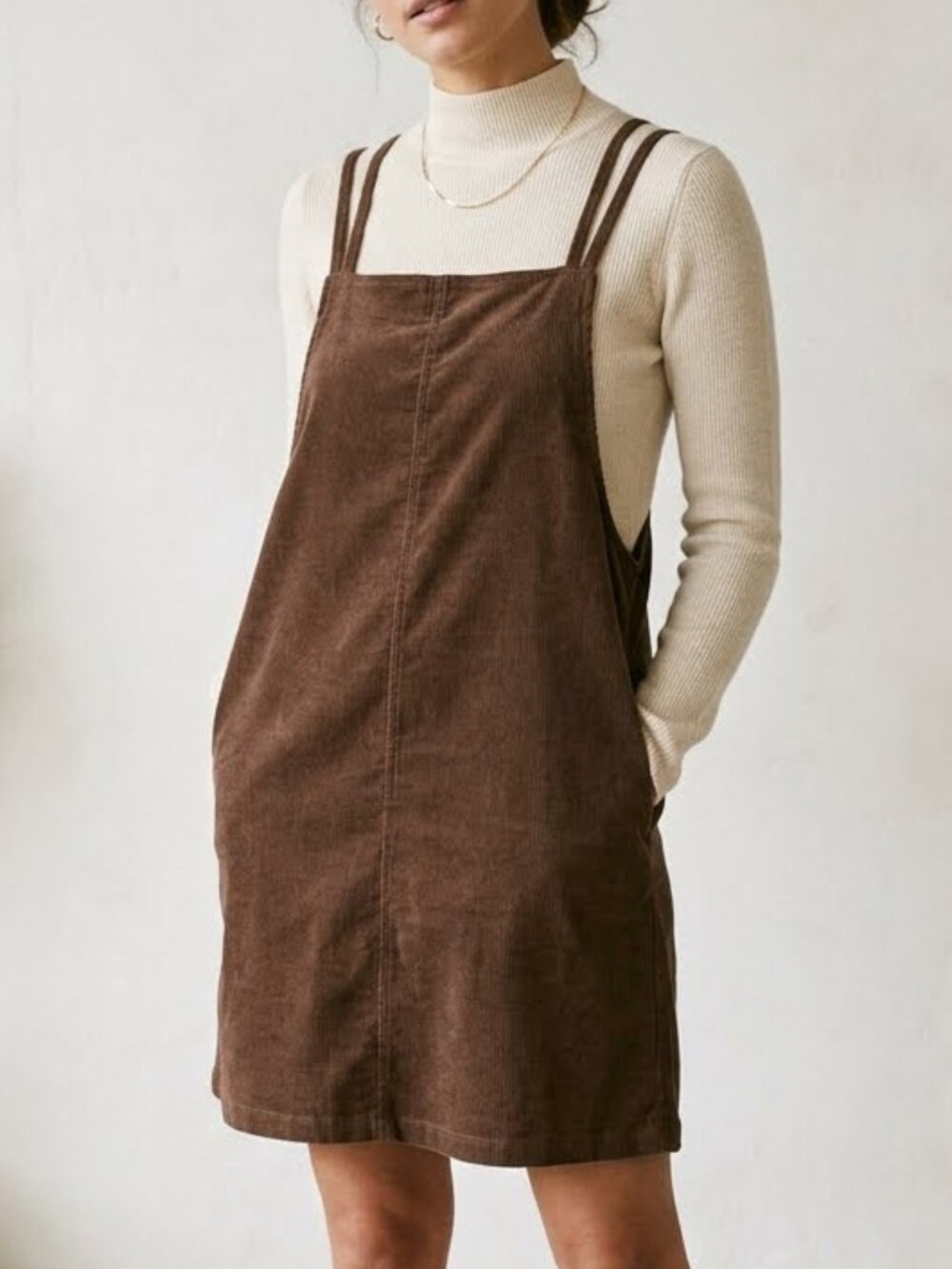 Frankie & Sue Brown Corduroy Georgia Jumper Mini Apron Pinafore Dress Size M